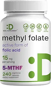 SUPPLÉMENT DE DEAL L Méthylfolate 15mg par portion, 240 Capsules de Veggie – Forme active d'acide folique (5-MTHF), Folate méthylé biodisponible – Supplément de soutien prénatal, énergétique et cérébral – Non-OGM