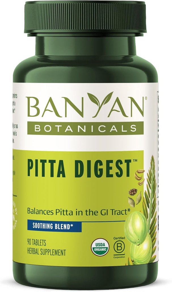 Banyan Botanicals Pitta Digest – Supplément digestif organique – Aide à la digestion apaisante et calmante pour soutenir une expérience confortable après la viande* – 90 comprimés – Vegan non-OGM source durable