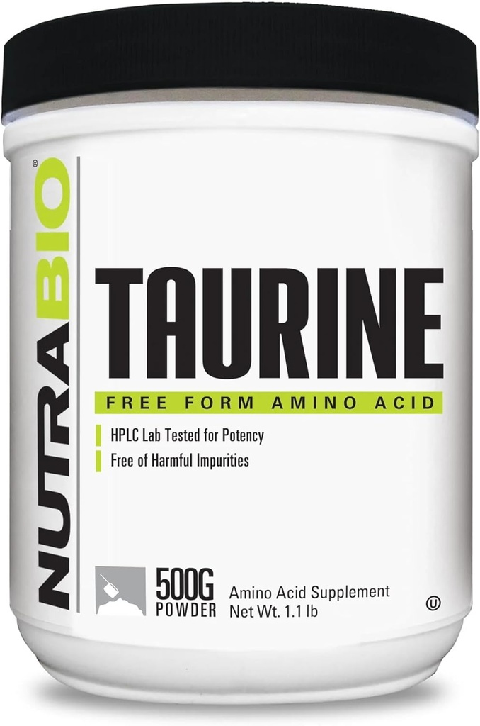 NutraBio Taurine Poudre 500g de L-Taurine Acide L-Taurine Engrais L-Taurine Supplement pour la santé cellulaire, l'énergie et le bien-être