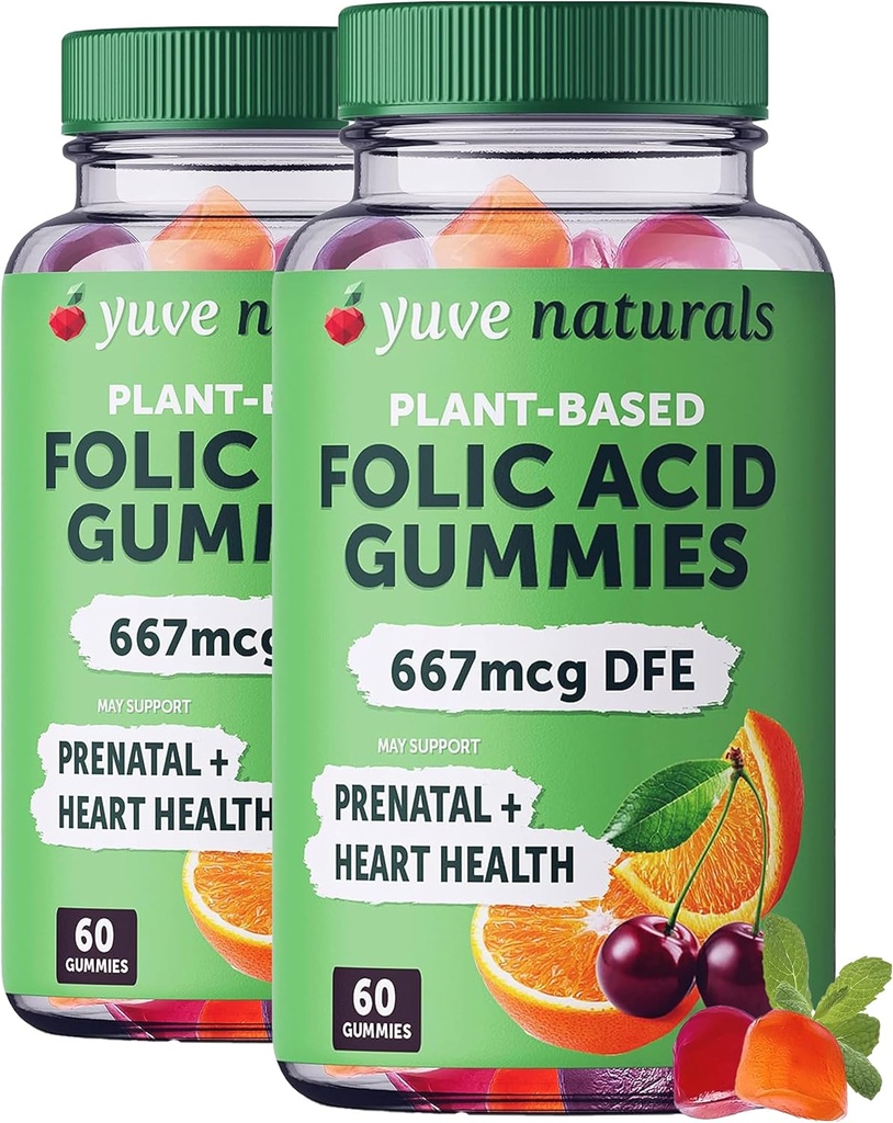 Gummies prénatales pour les femmes - Acide folique Vitamines prénatales 667 mcg DFE - Vitamines prénatales à croquer - Soutien hormonal et acide folate - Végétaux et naturels - Vitamines prénatales Gummies - 2 paquets de 60ct