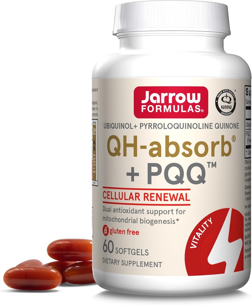 Formules de Jarrow QH-Absorb + PQQ - 60 Softgels - Supporte la biogenèse mitochondriale, la production d'énergie et la santé cardiovasculaire - jusqu'à 60 portions