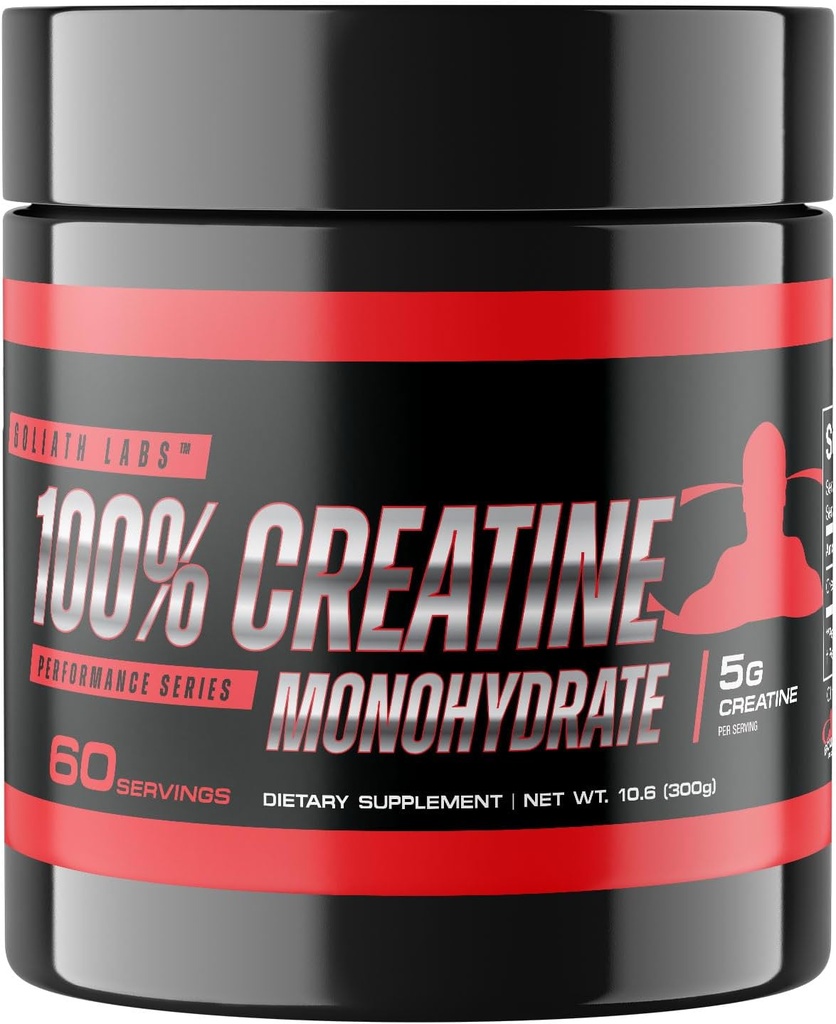 Goliath Labs Pure Creatine Poudre monohydratée - 300g de crème micronisée non aromatisée pour la force, la puissance, le soutien musculaire et l'endurance - 60 portions - Supplément fitness pour hommes et femmes