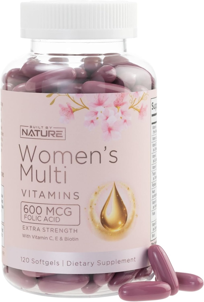 Construit par la nature Vitamines pour les femmes – Supplément multivitamine quotidien complet pour les femmes avec A, B, C, D, E, Fer, Calcium, Magnésium et Multi Minéraux – Wellness & Immune Health Support - 120 Softgels