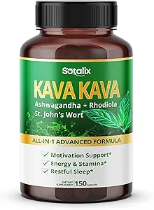 Supplément Sotalix Kava Kava avec Ashwagandha Rhodiola St. John's Wort pour l'humeur, l'énergie et le support calmant - USA Made & Tested (150 comte (paquet de 1))