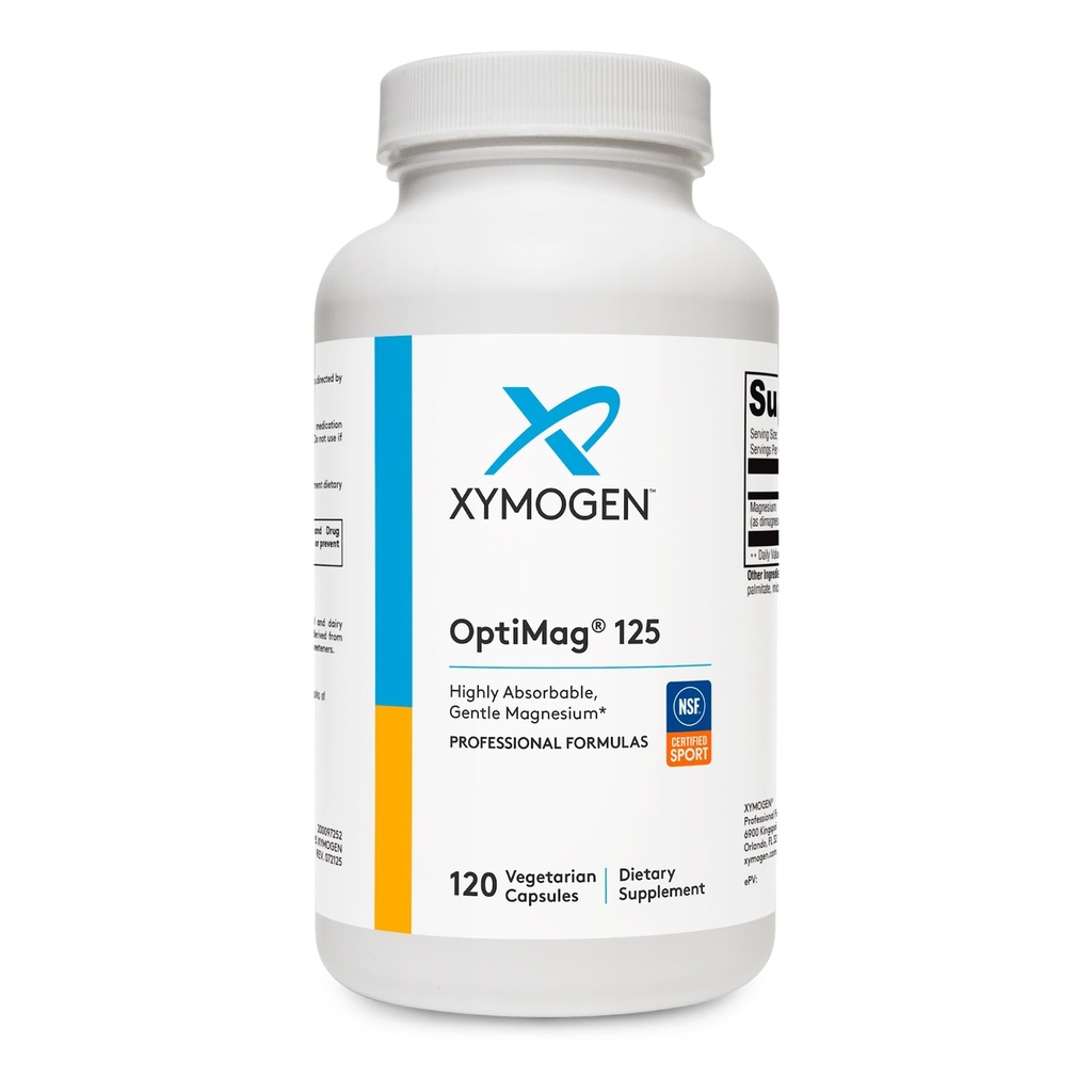 XYMOGEN OptiMag 125 - Supplément de magnésium avec le malate de di-magnésium et le lysinate de glycine pour soutenir Nerve, Muscle, Santé osseuse + Santé cardiaque (120 capsules)