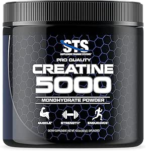 STS Creatine 300 Grams - 100% poudre monohydratée pure de créatine, pré-entraînement, post-entraînement, construire le muscle et l'endurance - 60 portions - avec scoop
