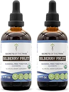 Secrets de la Tribe Bilberry Fruits bio USDA Extrait sans alcool, gouttes à base de plantes à haute puissance, Vision.