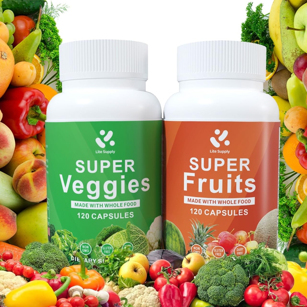 Fruits et légumes Supplément 240 Caps - 120 Fruits et 120 Gélules de légumes - aliments entiers et superaliments naturels remplis de vitamines et minéraux pour les femmes, hommes soutient les niveaux d'énergie