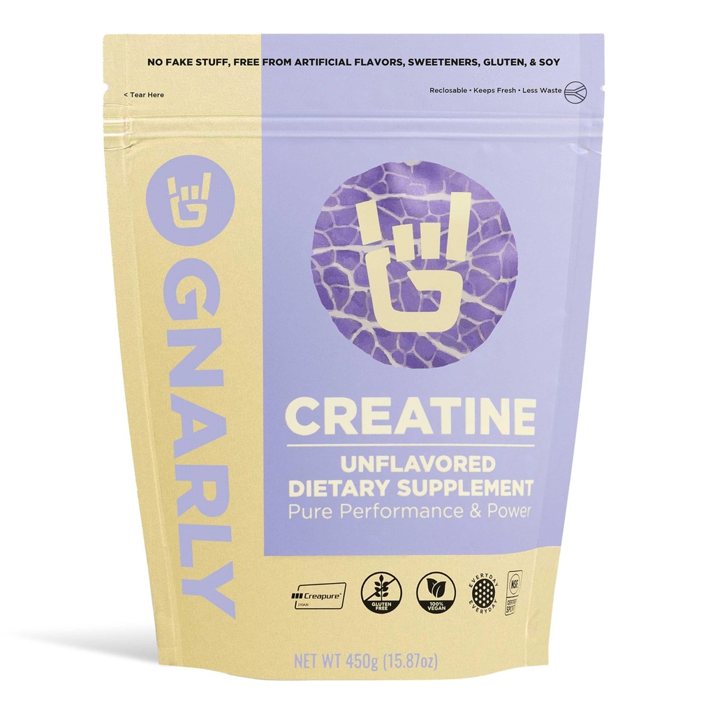 Gnarly Nutrition Poudre de créatine – Creapure, Supplément de créatine végétalien – NSF Sport certifié, Récupération optimisée – Sports Nutrition – 5g Créatine monohydraté – Non aromatisé, 15,87 oz