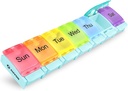 AUVON Weekly Pill Organizer Arthritis Friendly, BPA Free Travel 7 Day Pill Box Case avec Spring Open Design et grand compartiment pour tenir les vitamines, huile de foie de morue, suppléments et médicaments