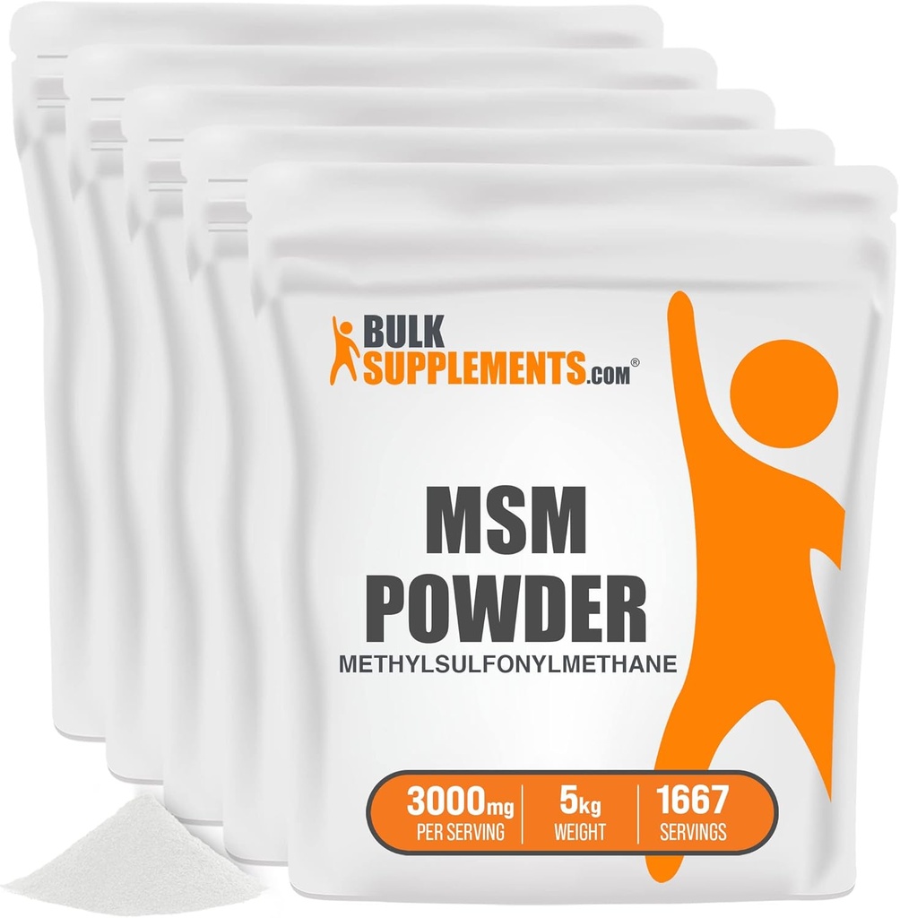 BulkSupplements.com Poudre MSM - méthylsulfonylméthane, supplément MSM - Poudre MSM pure, MSM 3000mg - pour la santé articulaire, sans gluten, 3000mg par portion, 5kg (11 lbs) (paquet de 5)