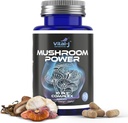 Complexe de puissance des champignons 10-en-1 W/Cordyceps, Reishi, Shiitake & Lions Mane, complément alimentaire nootrope pour le microbiome de Gut, focus, énergie et vitalité - 60 capsules