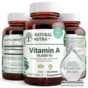 Vitamine Nutra naturelle A 10 000 UI de softgels – Vitamines oculaires et cutanées de haute puissance – Supplément sans gluten de vitamine A pour la vue et la santé de la peau – Huile de foie de poisson pour les hommes et les femmes, sans gluten 100 softgels