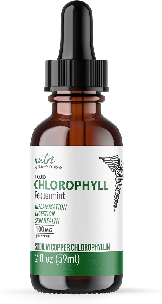 Nature's Fusions Nutri Liquid Chlorophyll Peppermint 100mg - Déodorant interne et désintoxication - gouttes liquides - 2 fl oz (59 portions, 100mg par portion) - Clorofila Liquida