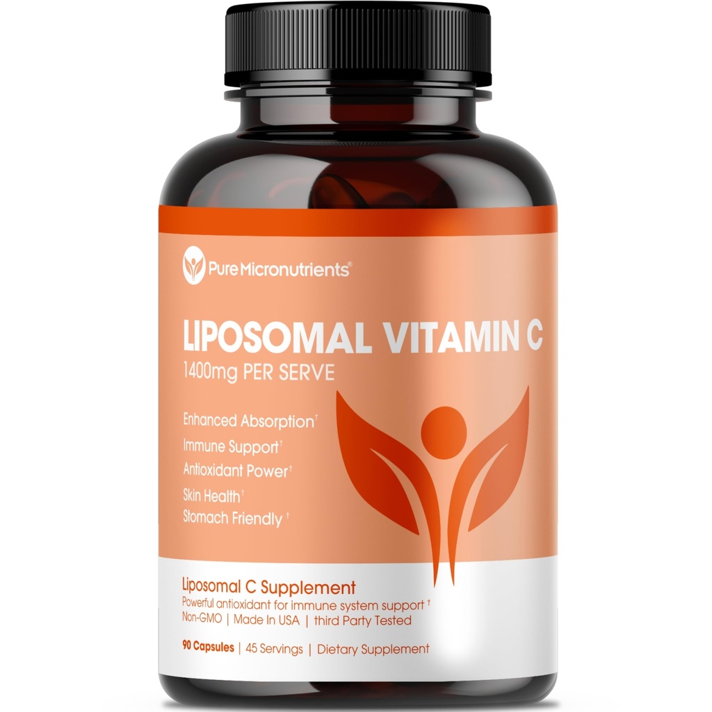 Micronutriments purs Vitamine liposomique pure C - 1400mg Par supplément de service - 90 Capsules - Haute absorption VIT C Acide ascorbique