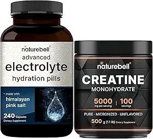NatureBell Creatine Monohydrate Poudre & & Avancé Pilules d'hydratation Electrolyte Pack de prises de haute absorption Créatine micronisée hydratation rapide Kéto Electrolytes