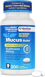 GenCare - Guaifenesin de soulagement du mucus 600mg (200 comprimés) Expectorant de soulagement du mucus pour la congestion et la toux - Comprimés à libération prolongée pour le soulagement immédiat et durable
