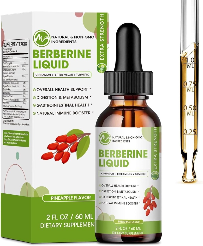Supplément berbère gouttes liquides, berbère avec Ceylan cannelle, curcuma, resvératrol, Bitter Melon, & Plus-Extra Strength Vegan Supplément, supporte système immunitaire et système digestif