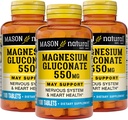 Gluconate de magnésium naturel Mason 550 mg, 300 jours d'approvisionnement pour le soutien normal du coeur et du système nerveux, 100 comprimés (paquet de 3)