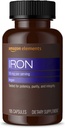 Éléments Fer 18mg Capsules, supporte la production de globules rouges, végétalien, 195 Compte, 6 mois d'approvisionnement (emballage peut varier)