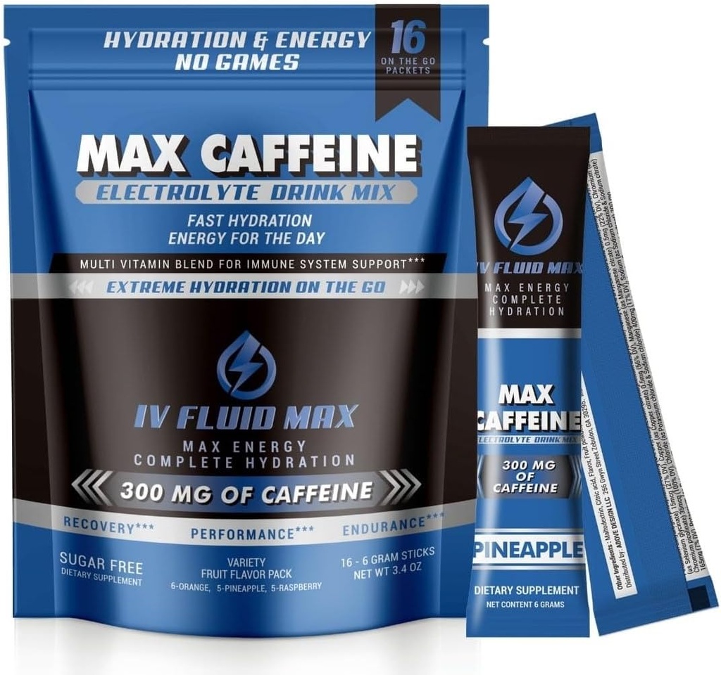 Accélération d'hydratation - 300 mg de caféine - Mélange d'électrolyte + de boisson énergétique - Pré-entraînement / boisson de récupération