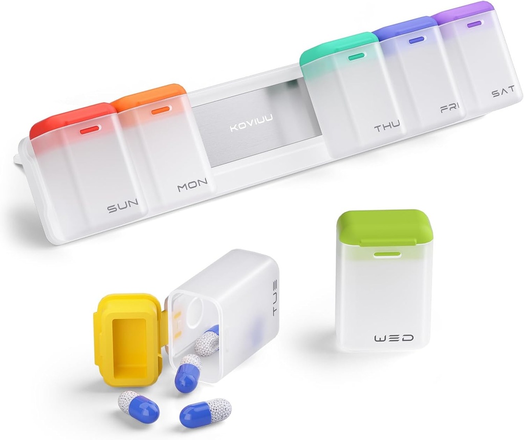 Organisateur hebdomadaire de pilules magnétique, amovible boîte à pilules 7 Jour 1 fois par jour, grand voyage cas de pilule, semaine une fois par jour dispensateur de médicaments, porte-conteneur de médicaments pour supplément vitamine, blanc