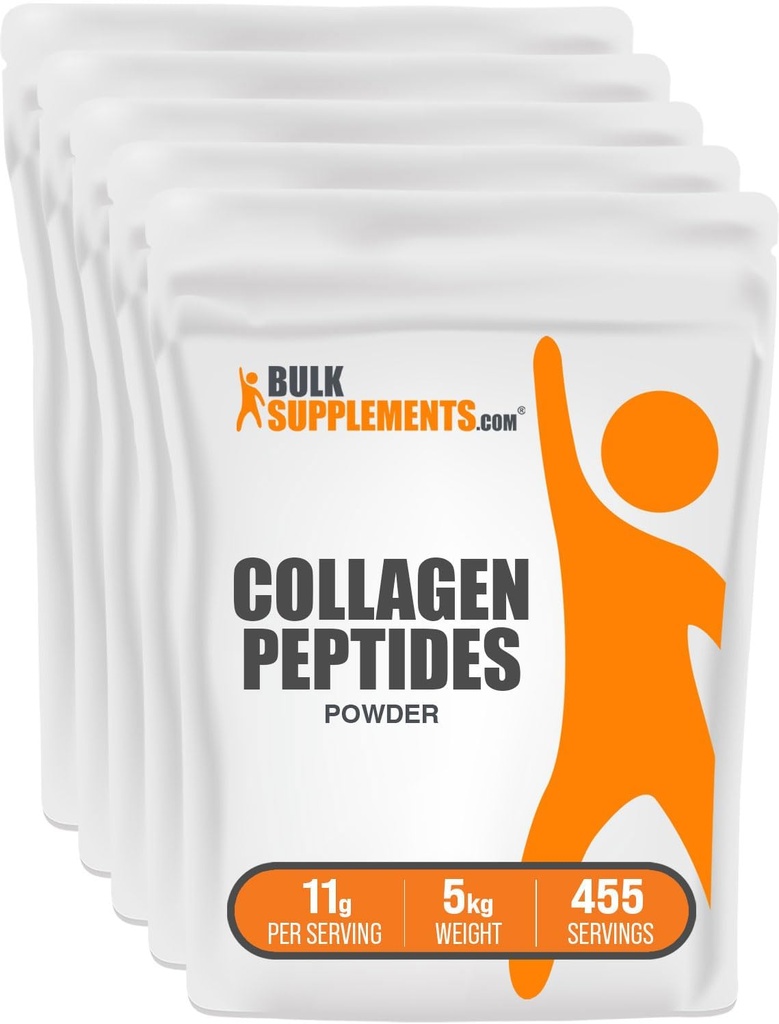 BulkSupplements.com Poudre de Peptides de Collagène - Poudre de Collagène de Bovin, Supplément de Collagène en poudre - Hydrolysé et sans gluten, 11g par portion, 1kg (2,2 lbs) (paquet de 5)