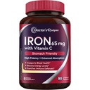 Recettes du médecin Supplément de fer 65 mg avec vitamine C - Absorption maximale et pilules de fer amies de l'estomac pour la formation de globules rouges, le coeur, le cerveau et l'immunité Santé - Comprimés de fer Vegan Non-OGM 90