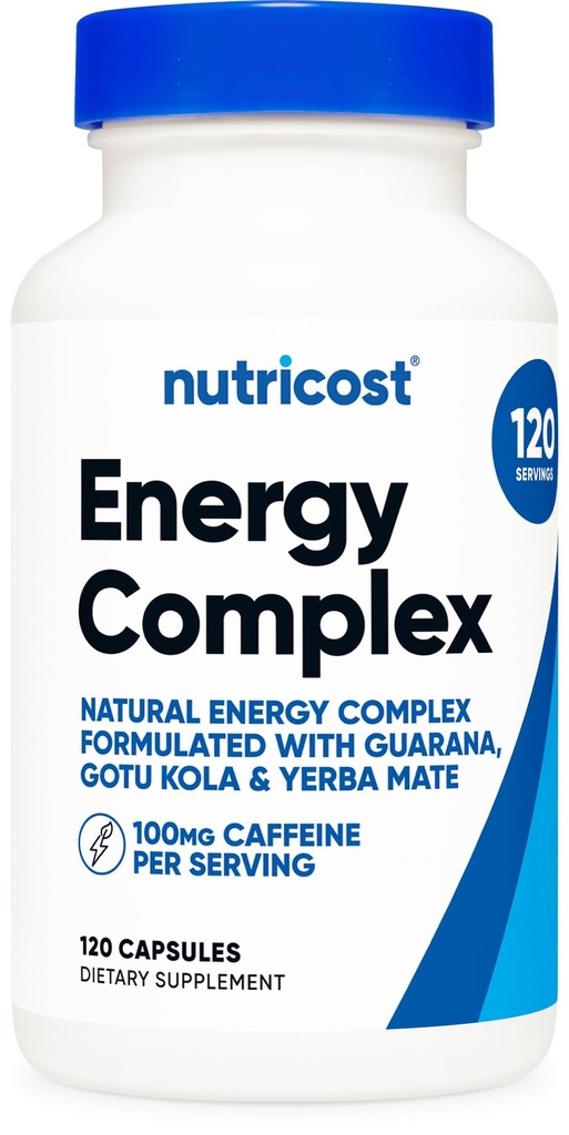 Nutricost Natural Energy Pills Complex 120 Capsules, 100 mg de caféine - Sans gluten - Non-OGM