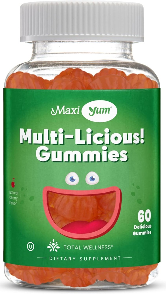 Maxi Santé Multivitamines vitamines pour les adultes et les enfants - Multivitamines gommées aromatisées aux cerises - 60 vitamines pour les femmes et les hommes - Multivitamines gommées aux femmes et aux hommes