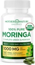 Mother Nature Organics Moringa Capsules – Poudre de feuille de Moringa biologique, d'origine unique, soutien énergétique et immunitaire, métabolisme, focus, vitamine C – végétalien, 500mg, 120 capsules