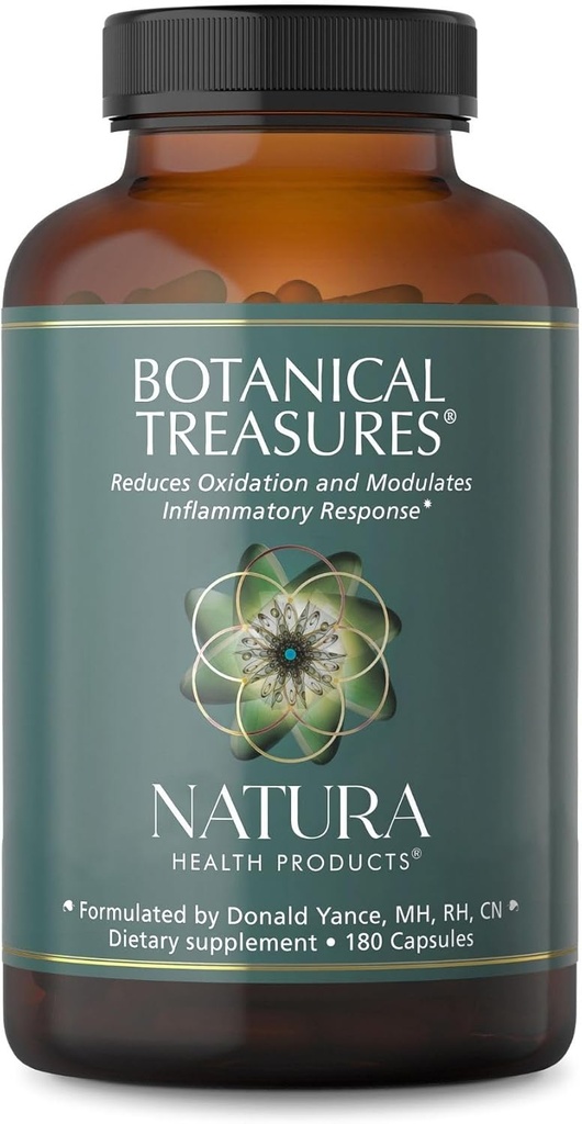 Supplément aux trésors botaniques des produits de santé Natura - soutient l'activité antioxydante à large spectre - avec curcuma, gingembre, thé vert, poivre noir, trans-resvératrol, cumin noir (180 capsules)