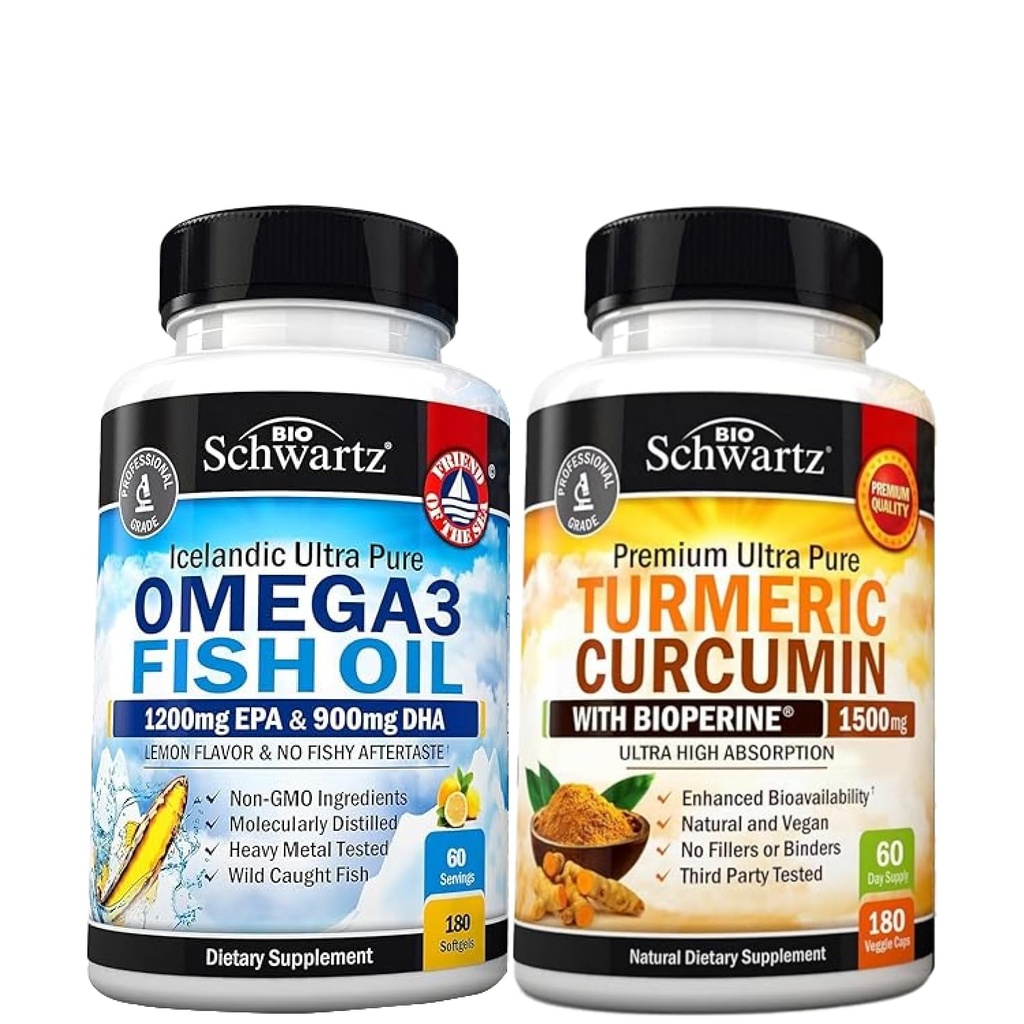 Triple force Omega 3 huile de poisson softgels (2 mois d'approvisionnement) Plus curcumine curcumine avec extrait de poivre noir 1500mg complexe (2 mois d'approvisionnement)