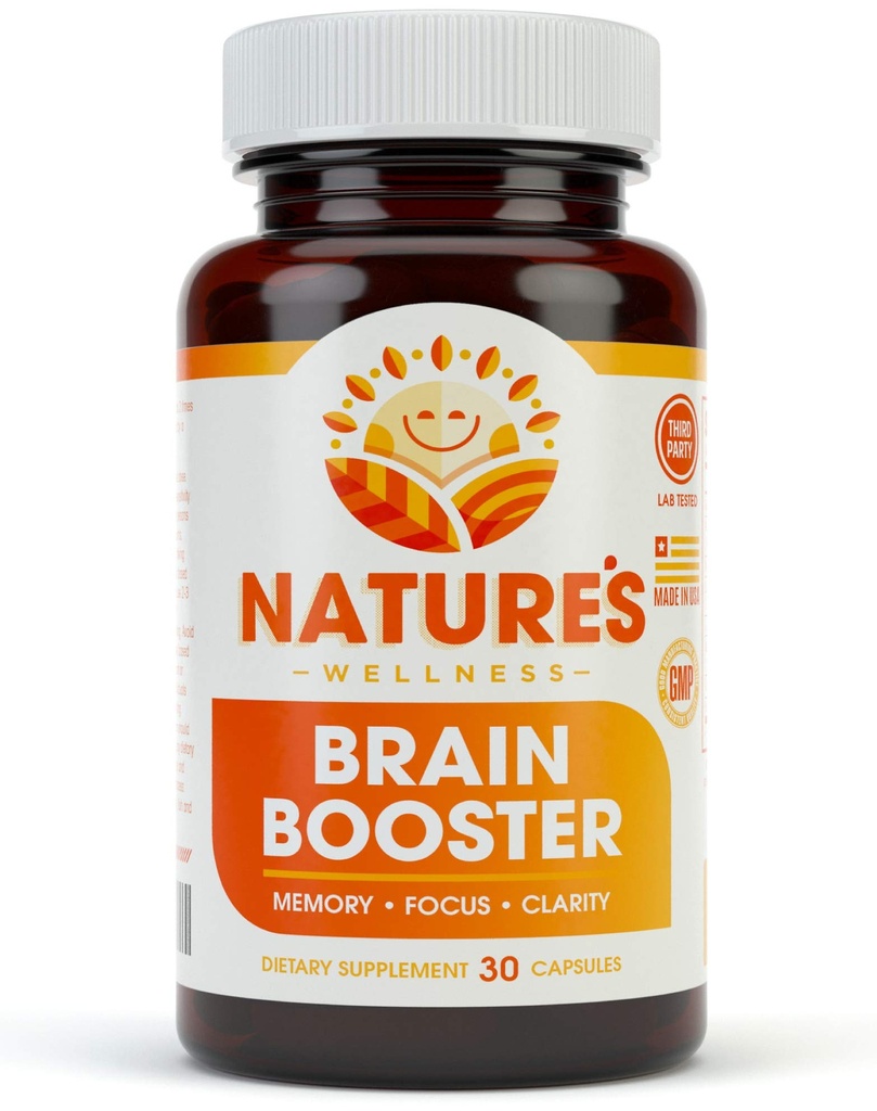 Natures Wellness Brain Booster Enhancer Natural Cognitive Enhancer for Increasing Focus, Memory and Mental Clarity.