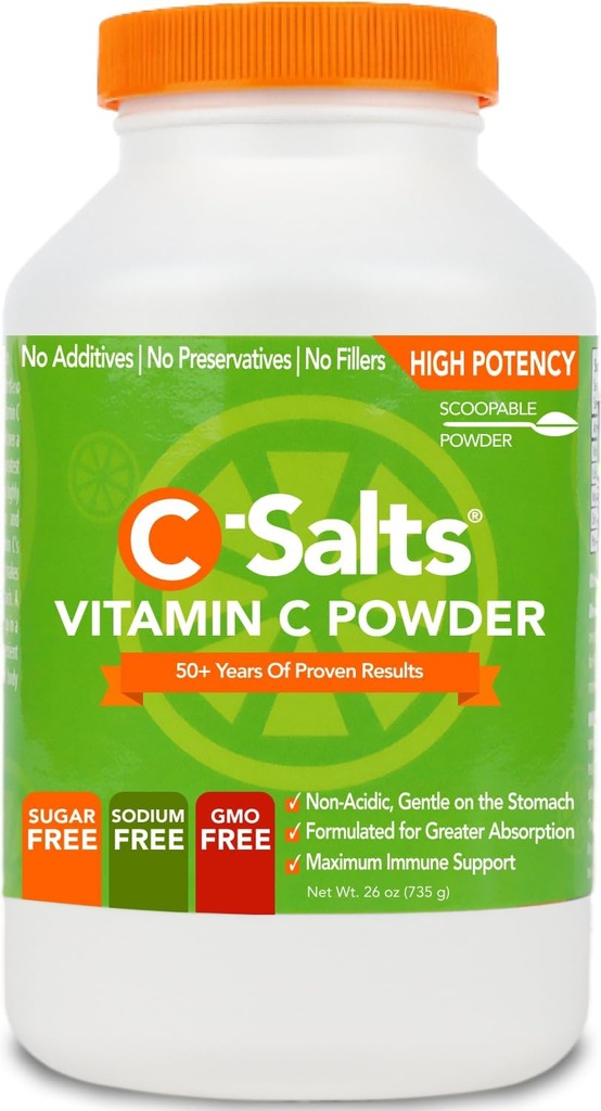 C-Salts Vitamine C Supplément en poudre - 100% pure haute dose de vitamine C tamponnée poudre pour le soutien immunitaire - biologique, sans sucre, végétalien, non-OGM, stomach-friendly, original 26 oz