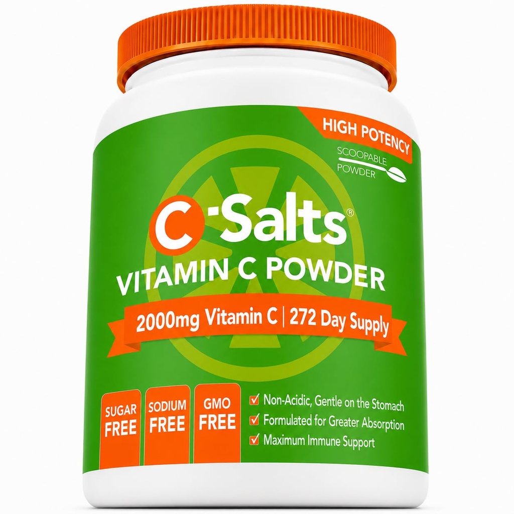 C-Salts Vitamine C Supplément en poudre - 100% pure haute dose de vitamine C tamponnée poudre pour le soutien immunitaire - biologique, sans sucre, végétalien, non-OGM, stomach-friendly, original 26 oz