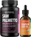 NUTRITION HAVASU USDA Huile de graines de citrouille biologique gouttes (60 portions) et Palmetto de scie pour complexe capillaire féminin (30 portions)