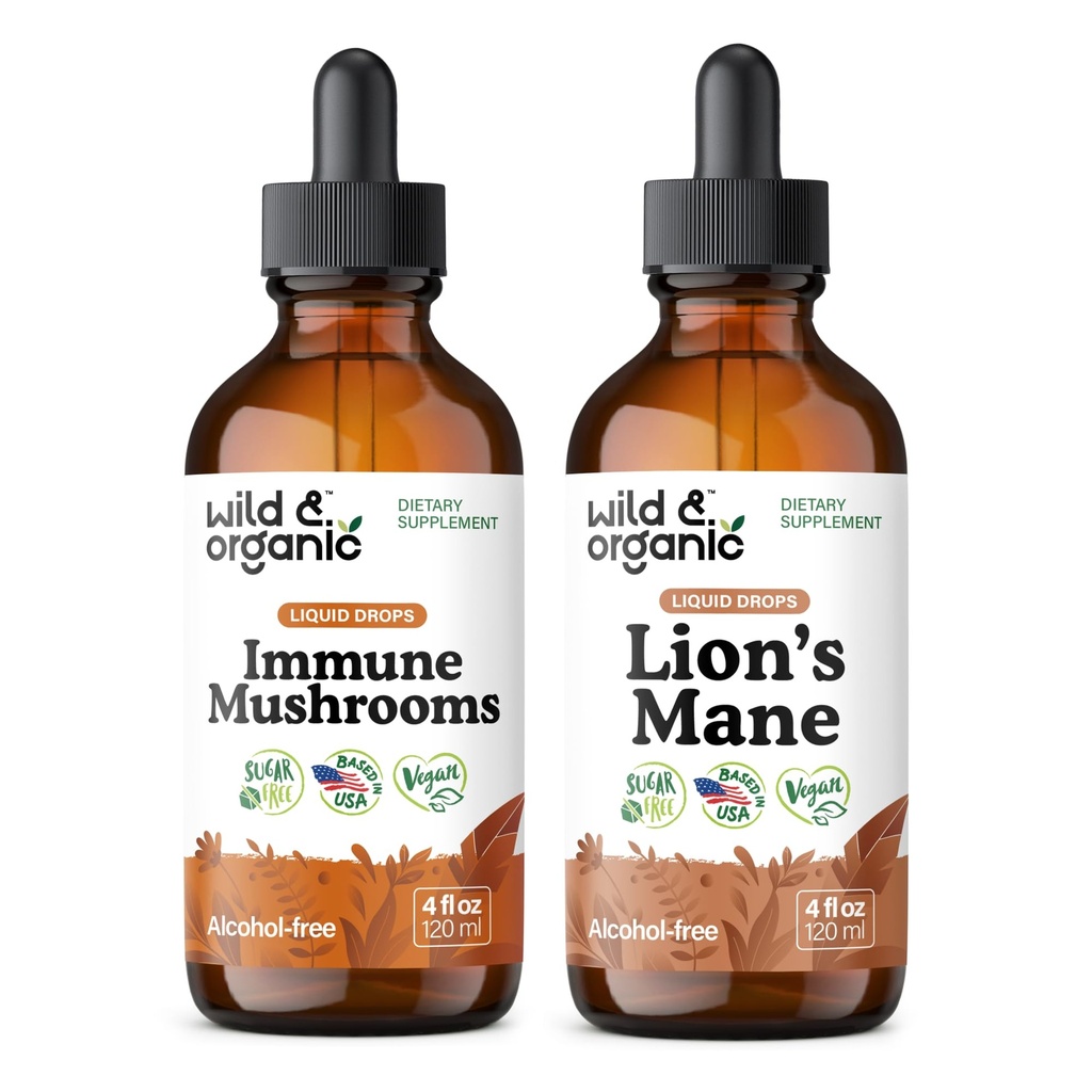 Teinture de champignons immunes sauvages et organiques 4 fl oz & Lion's Mane Teinture 4 fl oz