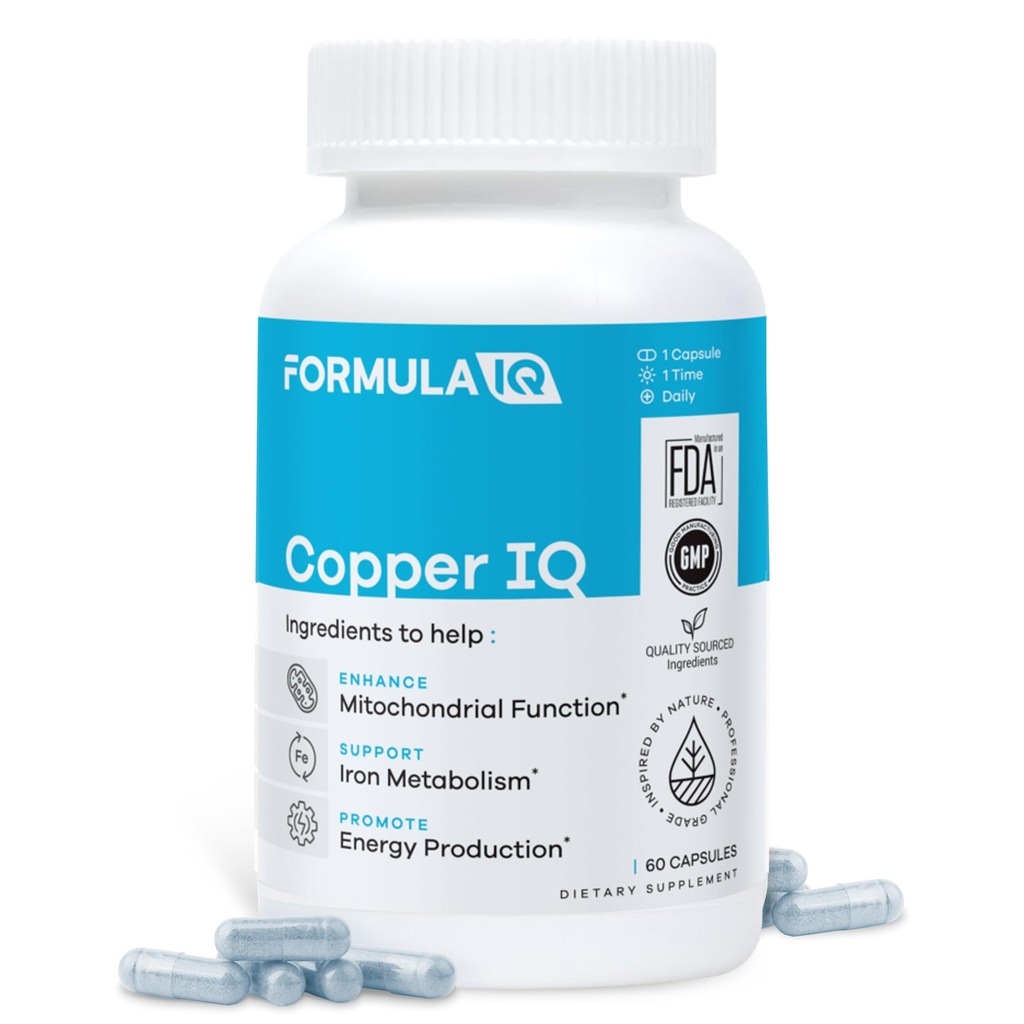 FIQ - Cuivre IQ - Suppléments en cuivre avec bisglycinate de cuivre - Soutien énergétique et support mitochondrial - Cuivre chélaté, haute absorption - 60 capsules