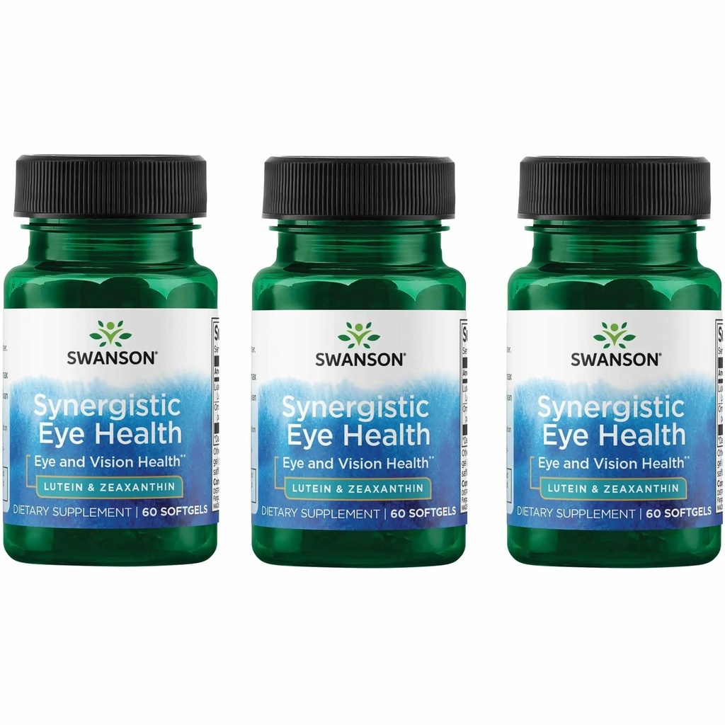 Swanson Lutein & Zeaxanthin Supplément synergique pour la santé oculaire Retina Macula Vision (Lutein 20 mg & OmniXan Zeaxanthin 2 mg) 60 Softgels Sgels (3 Pack)