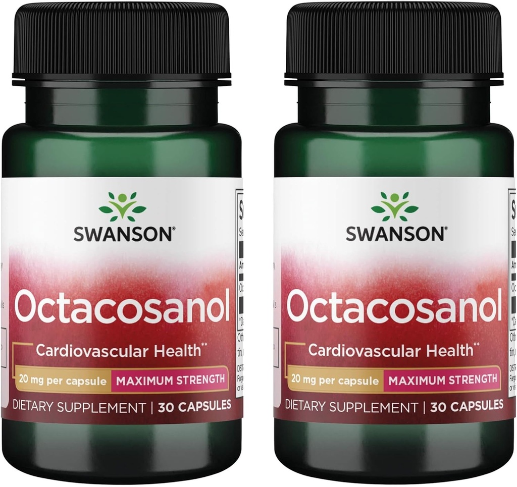 Swanson Maximum-Strength Octacosanol 20 Milligrams 30 Capsules (2 Pack)