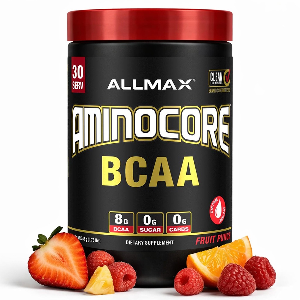 ALLMAX AMINOCORE BCAA Powder for Workout Muscle Recovery & Increased Endurance - Sugar Free, No Fillers 8.18 Grams Bcaas Amino Acids, B Vitamins for Women and Men - 30 Servings | Fruit Punch, 345g