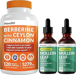 Supplément berbère 21-en-1 avec Chromium Ceylan Cinnamon, Melon amer et Extrait de thé vert (120 ct) et 5-en-1 gouttes de Mullein pour poumons et respiratoire santé pulmonaire et soutien bronchial (60 portions)