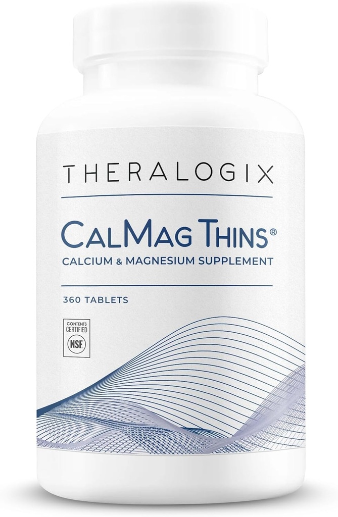 Theralogix CalMag Thins Supplément Calcium & Magnésium - Supplément Bone Support pour les femmes et les hommes - Contient 200 mg de Calcium et 50 mg de Magnésium - NSF Certifié - 360 comprimés