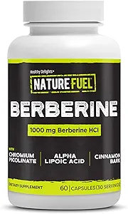 Healthy Delights Nature Fuel Berberine Capsules, Berberine Supplement, with Berberine HCl, Chromium Picolinate, Alpha Lipoic Acid, and Cinnamon Bark, 60 Count, 30 Servings