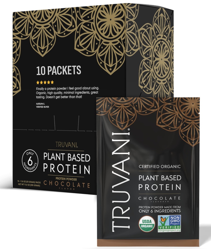Truvani Vegan Powder Protéines de pois Chocolat 20g Protéines organiques à base de plantes