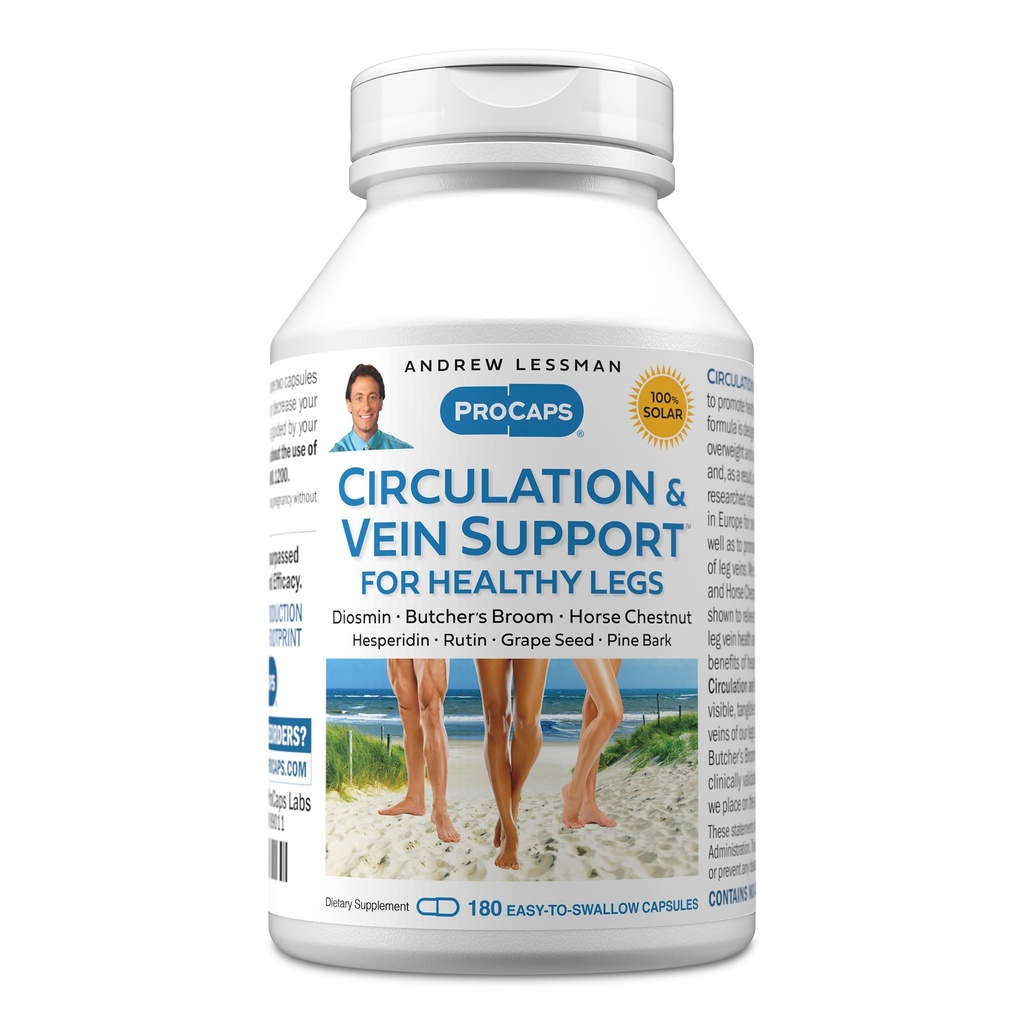 ANDREW LESSMAN Circulation, Vein Support for Healthy Legs 180 Capsules - High Bioactivity Diosmin, Butcher's Broom, Visibly Reduces Swelling and Discomfort in Feet, Ankles, Calves, Legs