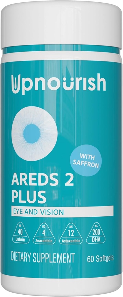 UpNourish AREDS 2 Vitamines oculaires pour les aînés - Supplément santé pour les yeux lutéins pour les adultes - Computer Eye Strain Relief, Ocular Health and Sec Eye Support - Suppléments pour la vision et les yeux pour les femmes et les hommes