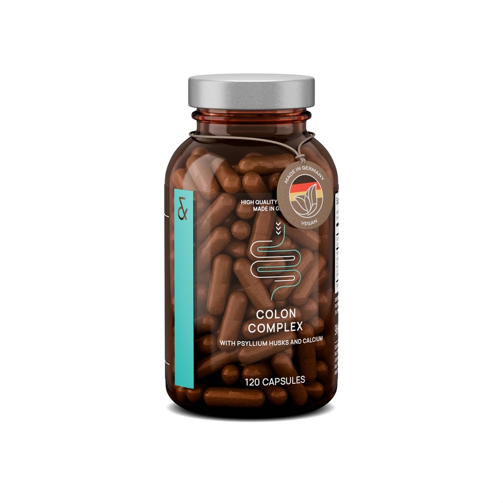 Psyllium Husks Capsules - 2200mg Supplément de fibre soluble par portion - Complexe Colon avec Fenouil, Extrait Caraway et Calcium - 120 Capsules Vegan - Fabriqué en Allemagne