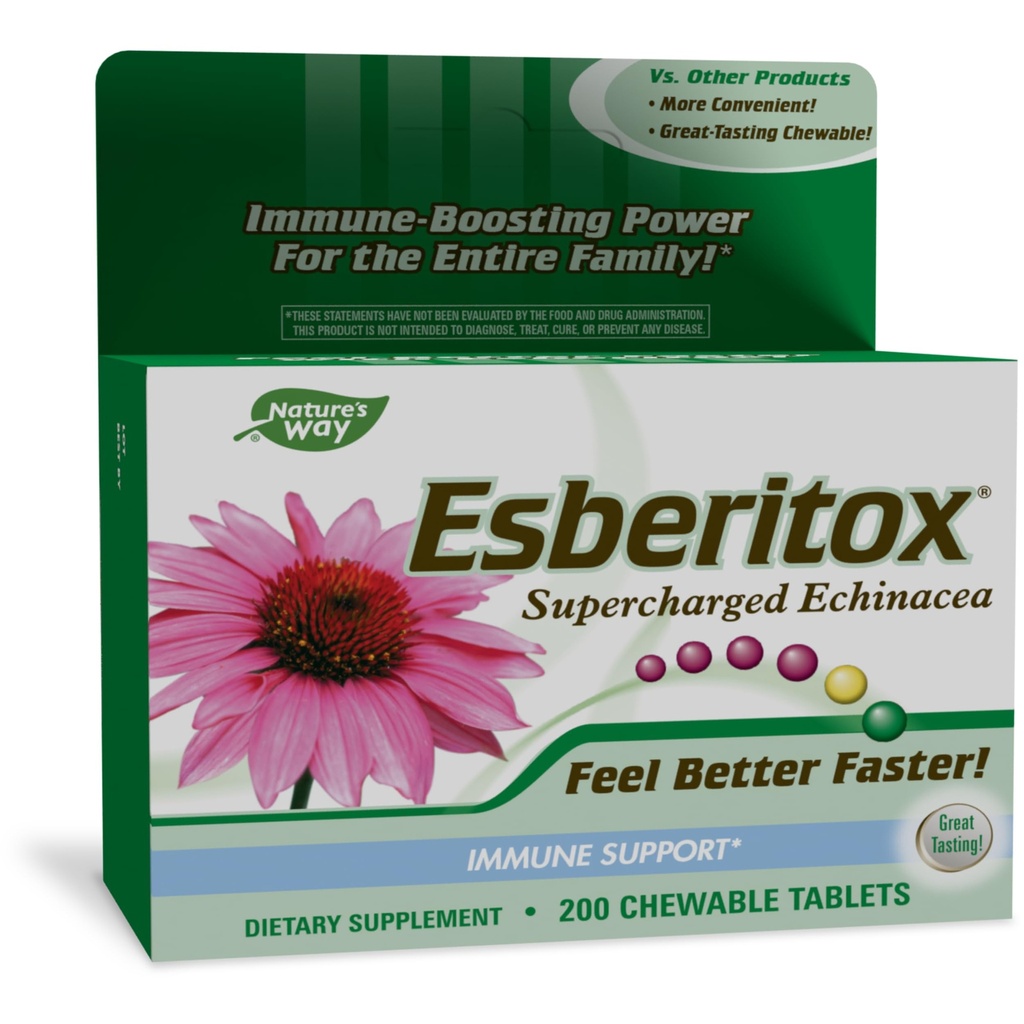 ESBERITOX Echinacea Supercharged – Immune Support – Suppléments à base de plantes - Racine d'indigo sauvage - Violet Coneflower – Fabriqué en Allemagne – 200 comprimés